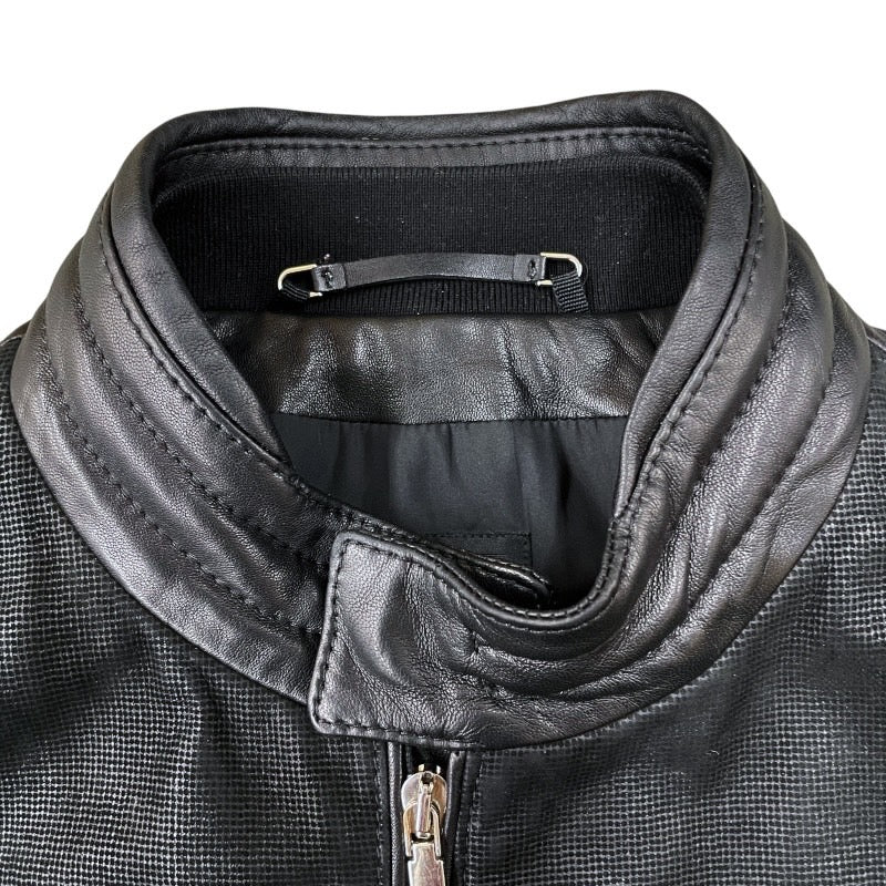 【HUGO BOSS】ヒューゴボス レザー シングル ライダースジャケット レザー メンズ TAILORED 黒 ブラック サイズ48
