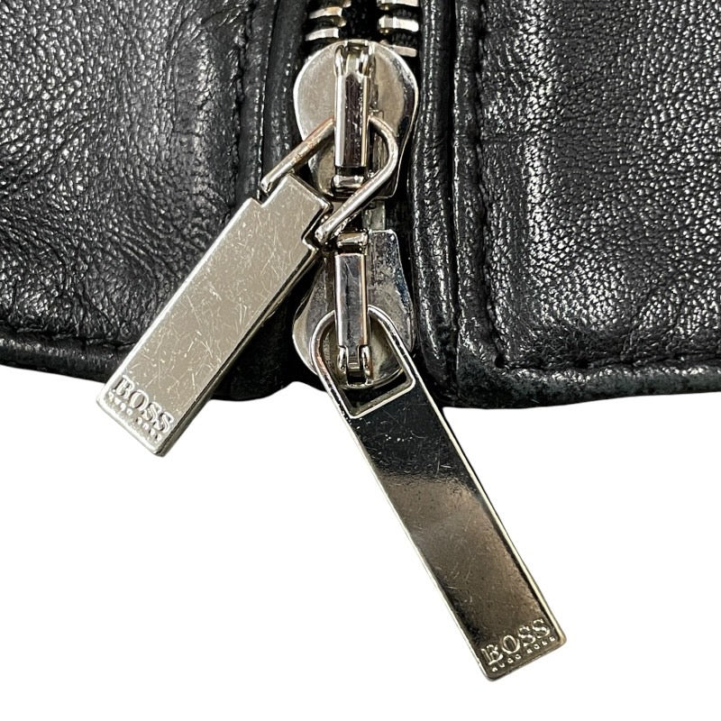 【HUGO BOSS】ヒューゴボス レザー シングル ライダースジャケット レザー メンズ TAILORED 黒 ブラック サイズ48