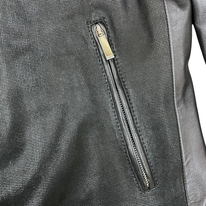 【HUGO BOSS】ヒューゴボス レザー シングル ライダースジャケット レザー メンズ TAILORED 黒 ブラック サイズ48