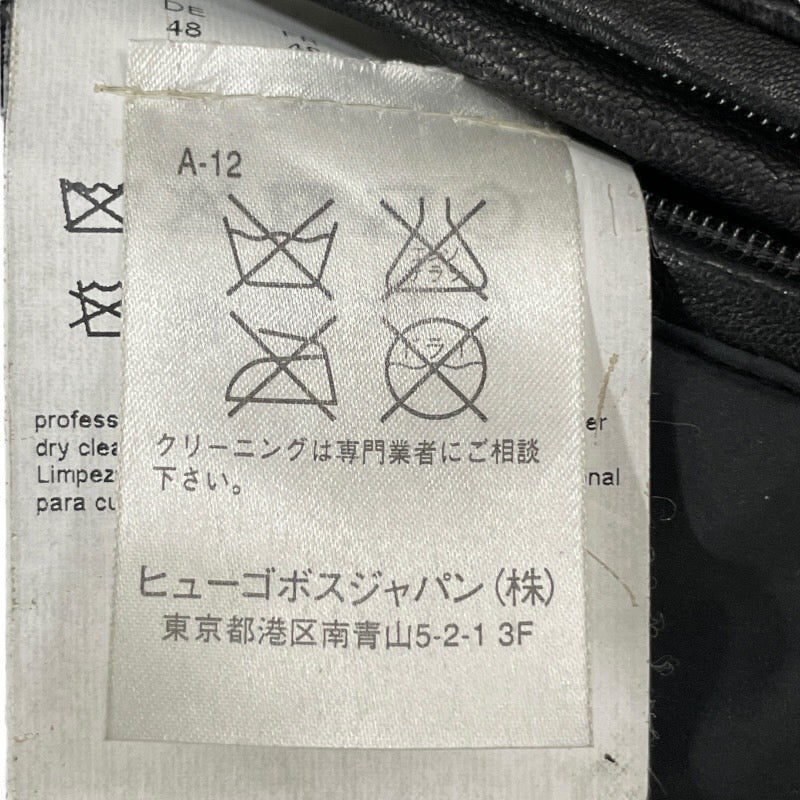 【HUGO BOSS】ヒューゴボス レザー シングル ライダースジャケット レザー メンズ TAILORED 黒 ブラック サイズ48