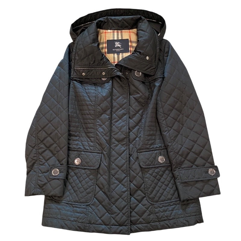 【BURBERRY】バーバリー チェック柄 フード付きコート その他アウター メンズ キルティング 中綿 黒 ブラック
