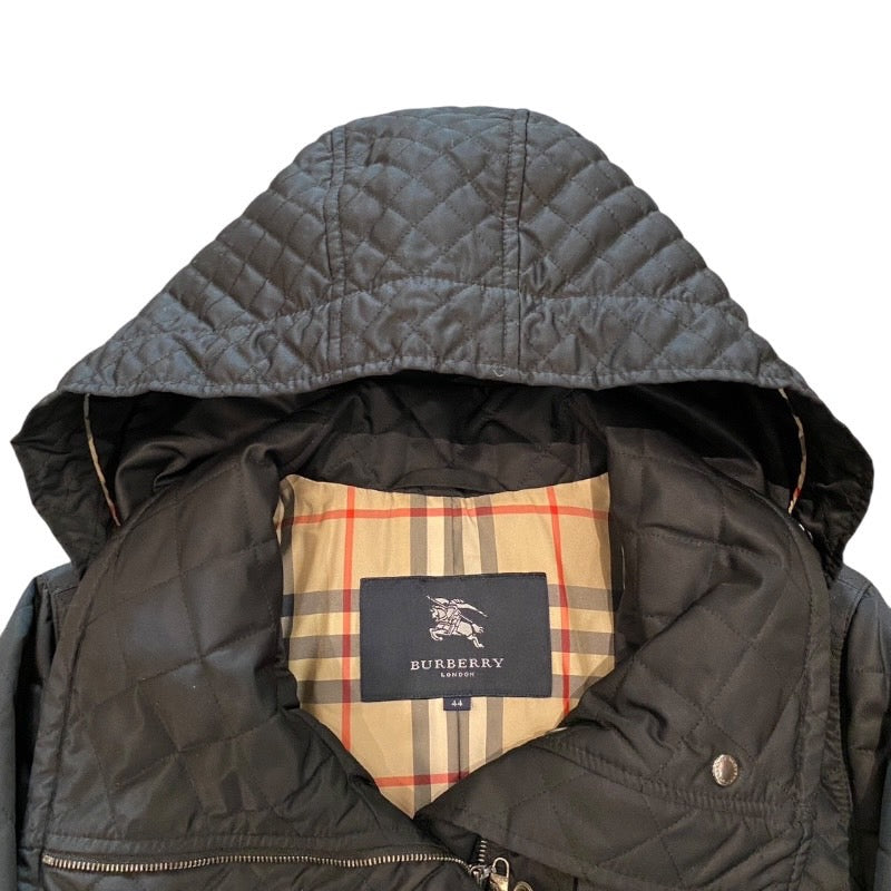 【BURBERRY】バーバリー チェック柄 フード付きコート その他アウター メンズ キルティング 中綿 黒 ブラック