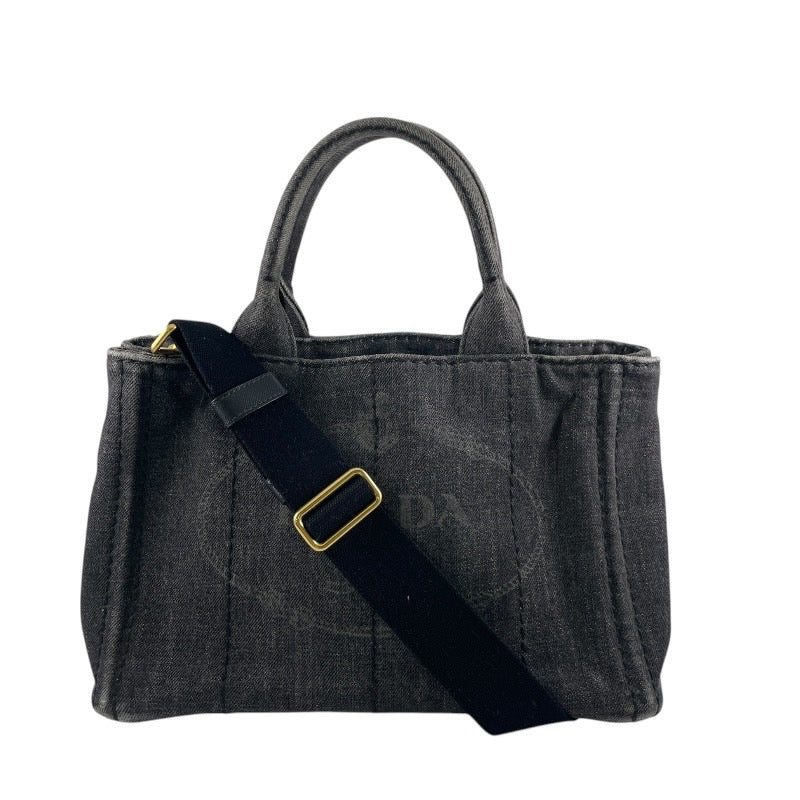 【PRADA】プラダ ミニカナパ 2WAY B2439G トートバッグレディース ハンドバッグ デニム 黒 ブラック ショルダー付き