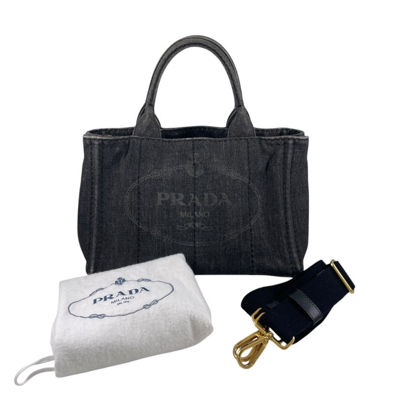 【PRADA】プラダ ミニカナパ 2WAY B2439G トートバッグレディース ハンドバッグ デニム 黒 ブラック ショルダー付き