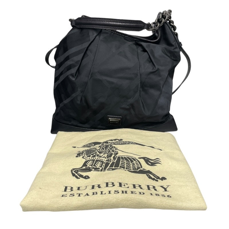 【BURBERRY】バーバリー ショルダーバッグ ナイロン レディース ワンショルダー セミショルダー チェック柄 黒 ブラック チェーン レザー