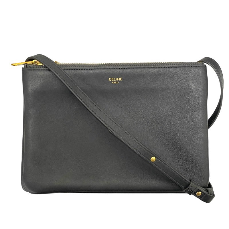 【CELINE】セリーヌ トリオ スモール ショルダーバッグ レザー レディース ポシェット グレー クロスボディ
