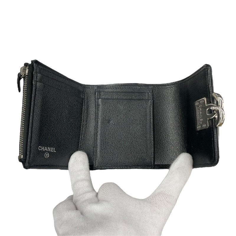 【CHANEL】シャネル CC BOX AP1173 三つ折り財布 レザー レディース スモール フラップウォレット ココマーク 黒 マトラッセ