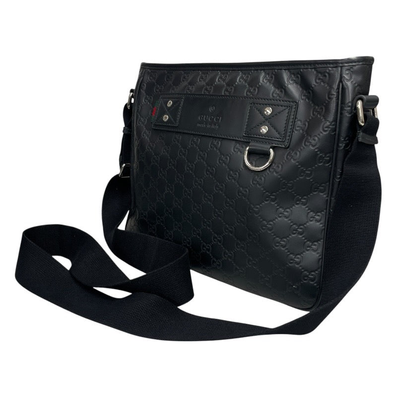 【GUCCI】グッチ グッチシマ 322080 ショルダーバッグ メンズ メッセンジャー GG レザー 黒 ブラック シェリーライン