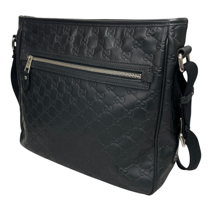 【GUCCI】グッチ グッチシマ 322080 ショルダーバッグ メンズ メッセンジャー GG レザー 黒 ブラック シェリーライン