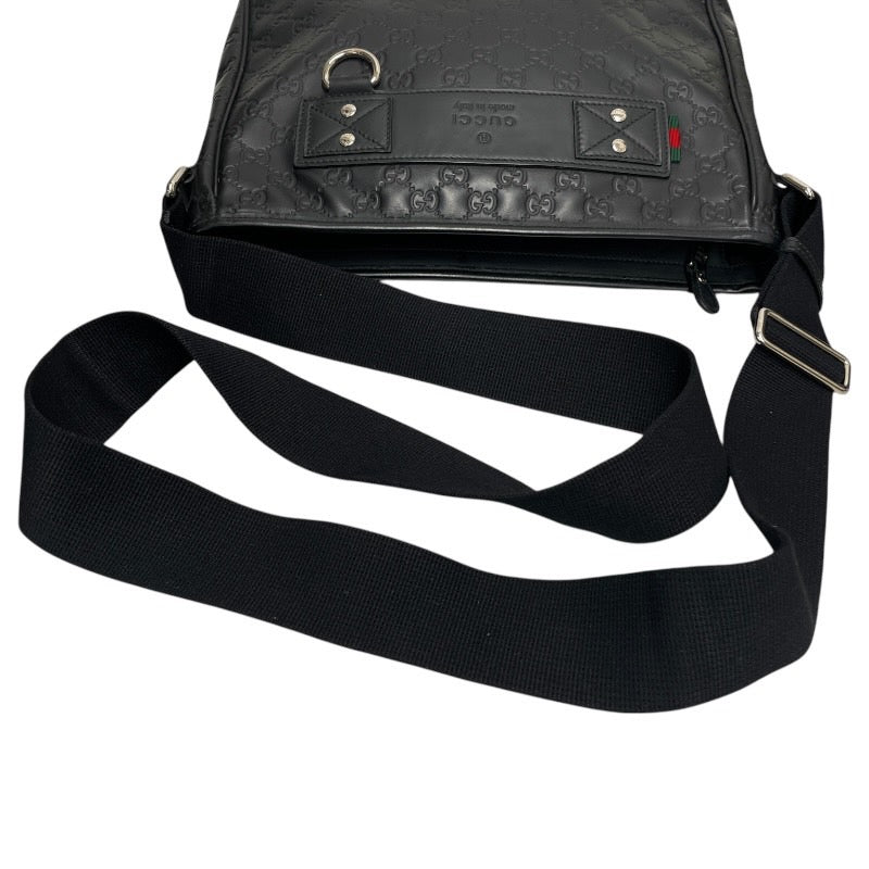 【GUCCI】グッチ グッチシマ 322080 ショルダーバッグ メンズ メッセンジャー GG レザー 黒 ブラック シェリーライン