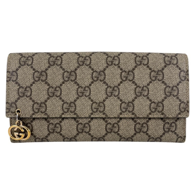 中古】グッチ GGスプリーム 625550 PVC×レザー ポーチ ベージュ GUCCI  