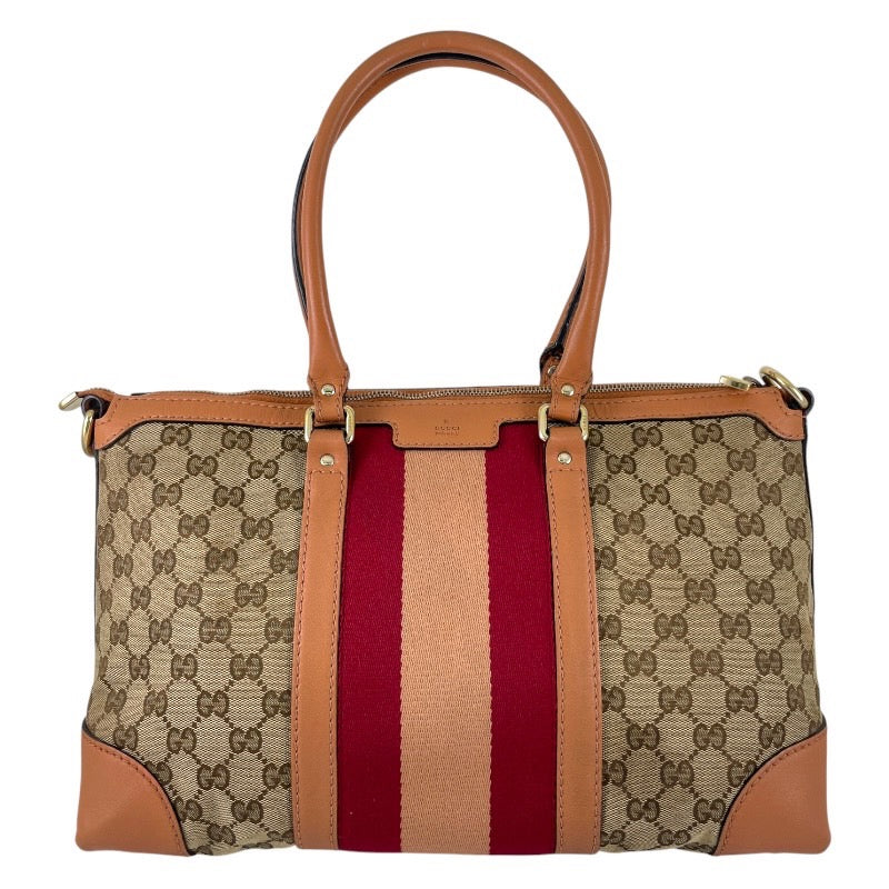 【GUCCI】グッチ シェリーライン 257341 トートバッグ レディース GGキャンバス レザー ベージュ レッド 赤