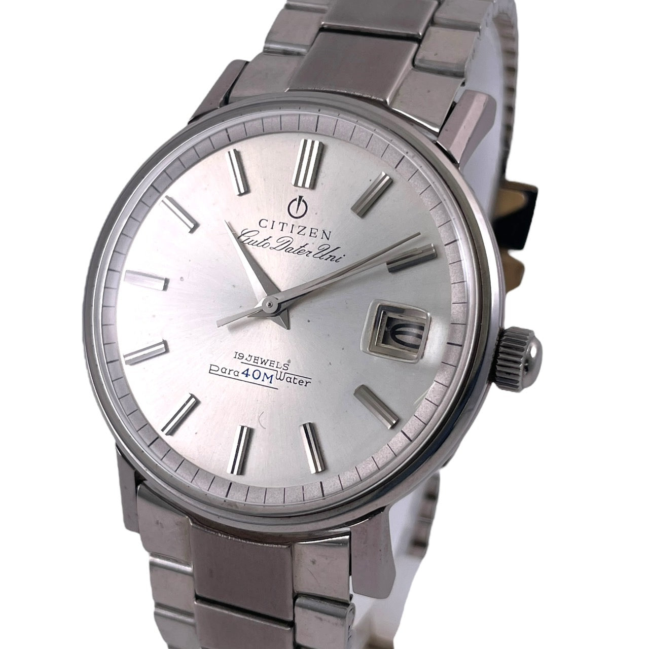 【CITIZEN】シチズン オートデーター ユニ AU514803 腕時計 メンズ デッドストック級 AutoDaterUni 19石 PARA-WATER デイト SS アンティーク ヴィンテージ