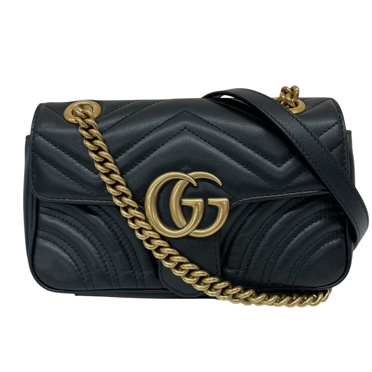 【GUCCI】グッチ GGマーモント 446744 ショルダーバッグレディース チェーンショルダー ハート レザー 黒 ブラック ミニバッグ