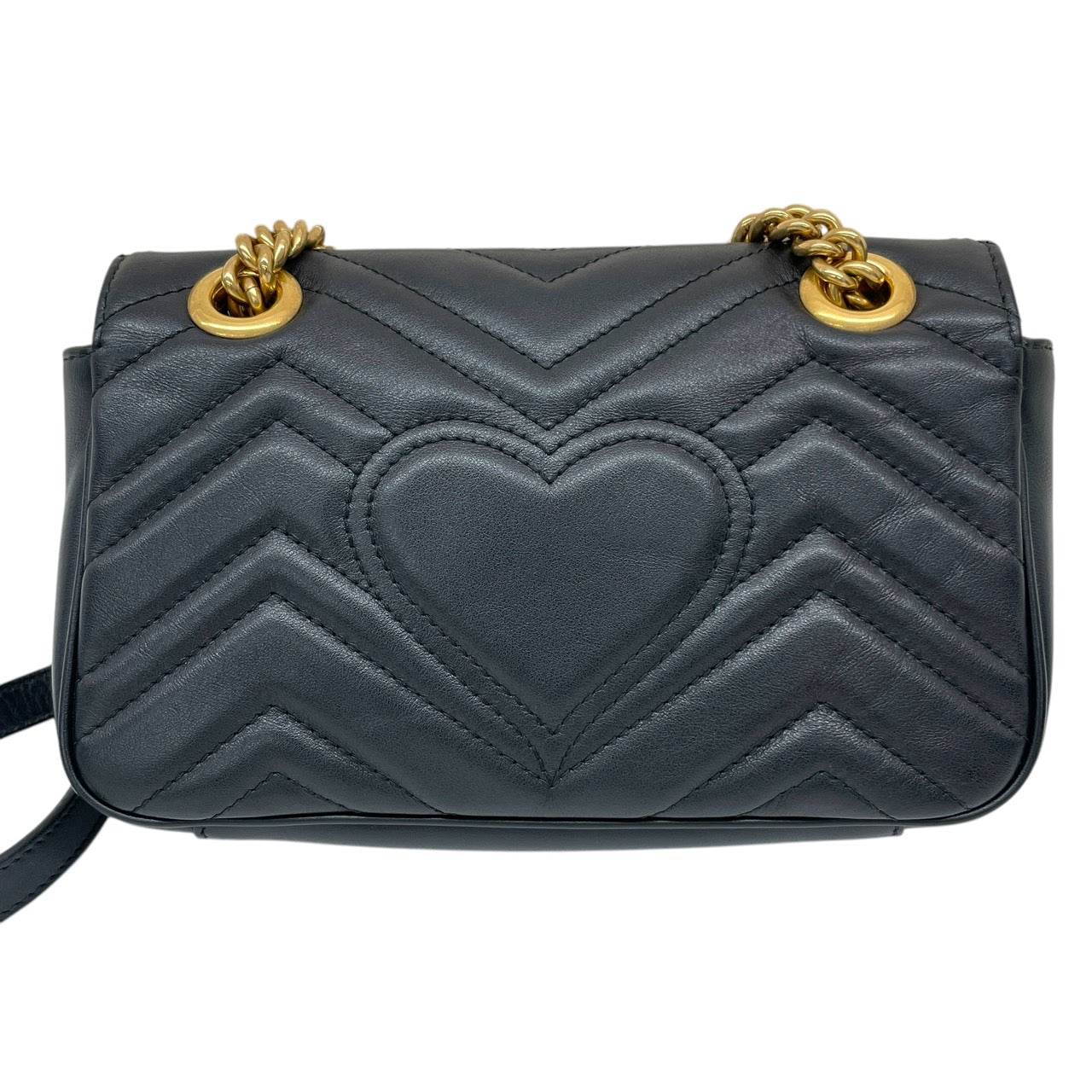 【GUCCI】グッチ GGマーモント 446744 ショルダーバッグレディース チェーンショルダー ハート レザー 黒 ブラック ミニバッグ