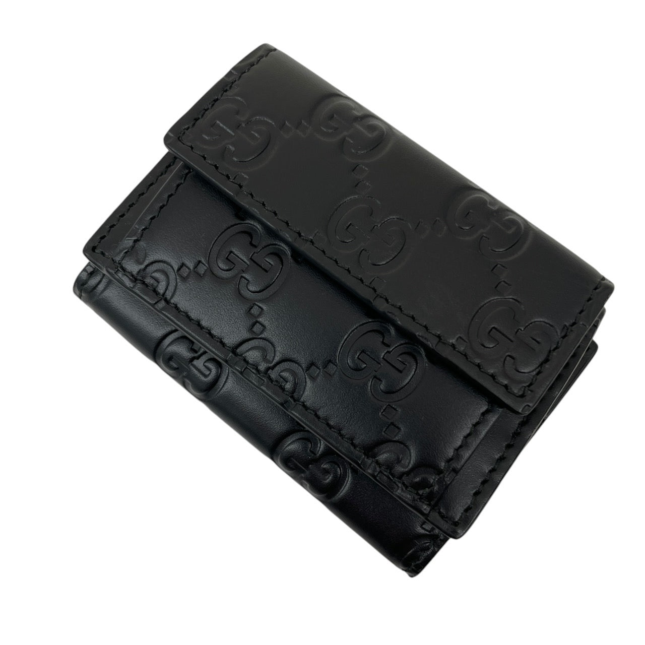 【GUCCI】グッチ グッチシマ 547070 三つ折り財布 レザーレディース 3つ折り ミニ コンパクトウォレット 黒 ブラック メンズ