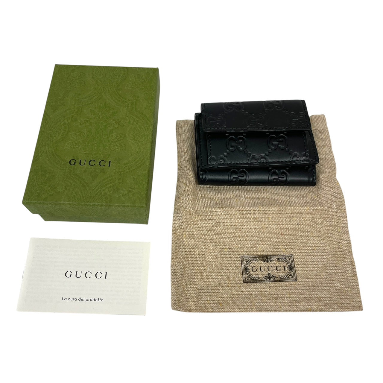 【GUCCI】グッチ グッチシマ 547070 三つ折り財布 レザーレディース 3つ折り ミニ コンパクトウォレット 黒 ブラック メンズ