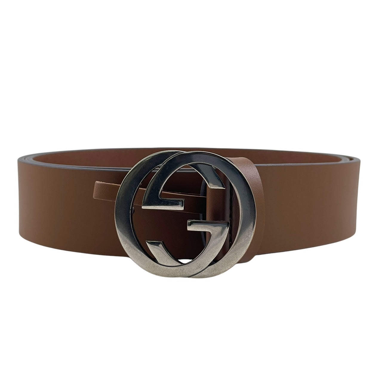 【GUCCI】グッチ インターロッキングG 546389 ベルト レザーメンズ 95/38 ブラウン 茶