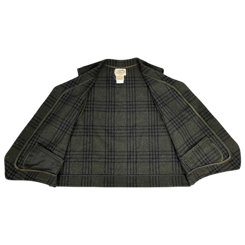 【HERMES】エルメス ジレ チェック ベスト メンズ ウール ジャポンタグ グリーン 緑 チェック柄