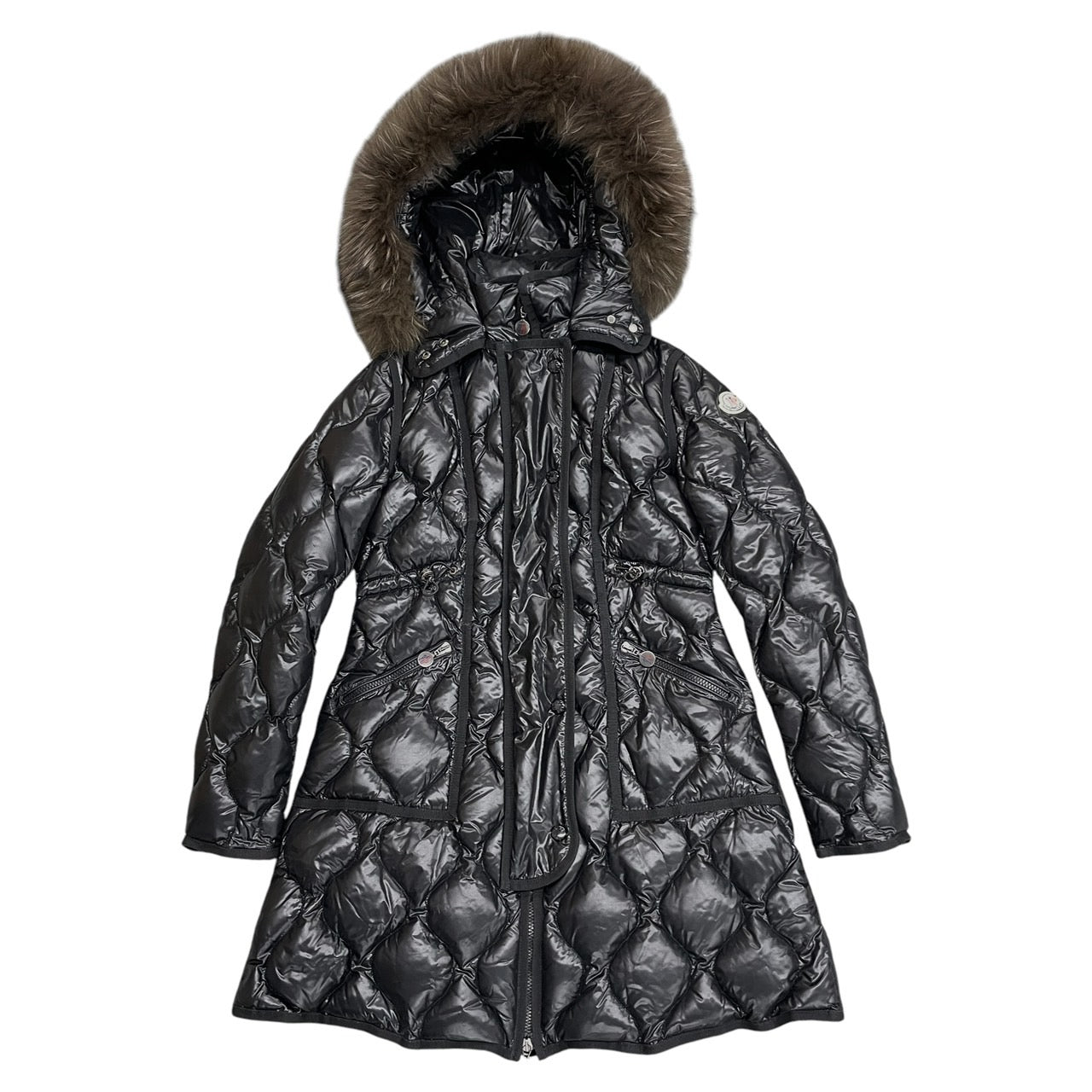 【MONCLER】モンクレール LONTRE ロントレ ダウンジャケット ナイロン レディース サイズ0 キルティング ダウンコート ファー 黒 ブラック