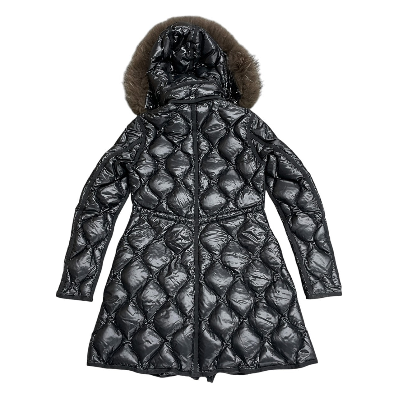 【MONCLER】モンクレール LONTRE ロントレ ダウンジャケット ナイロン レディース サイズ0 キルティング ダウンコート ファー 黒 ブラック