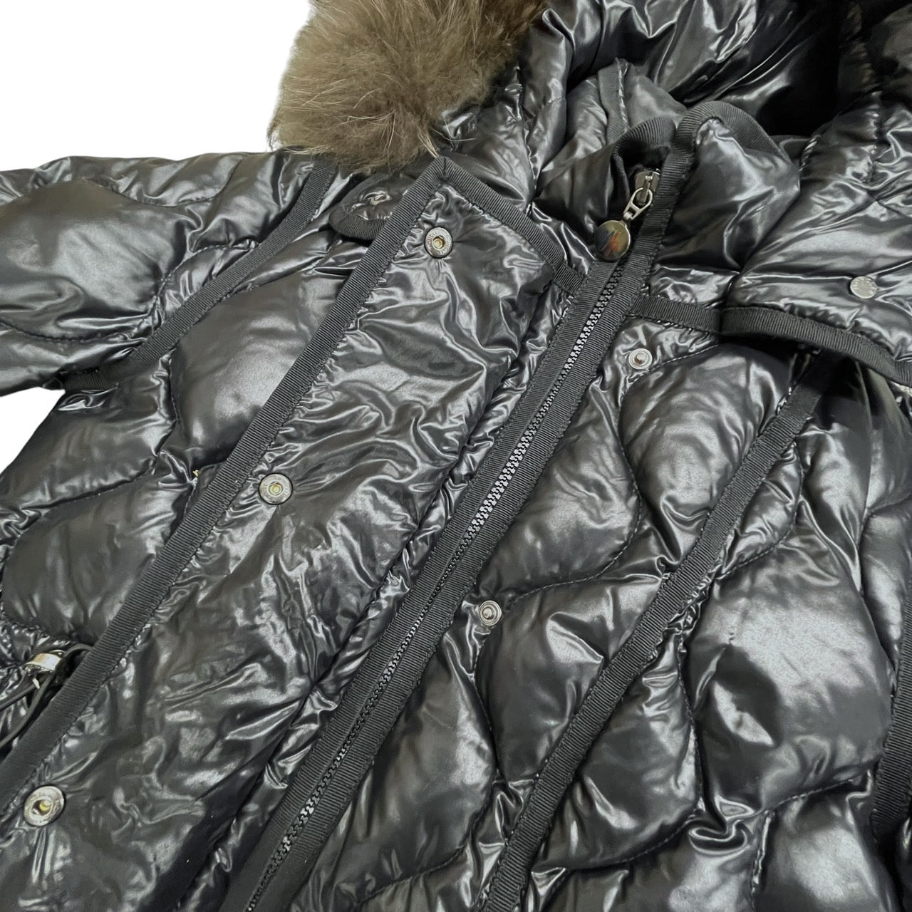 【MONCLER】モンクレール LONTRE ロントレ ダウンジャケット ナイロン レディース サイズ0 キルティング ダウンコート ファー 黒 ブラック