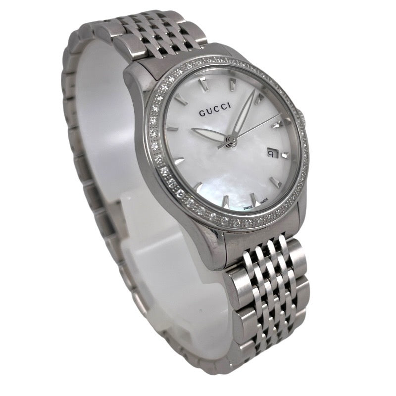 【GUCCI】グッチ Gタイムレス 126.5 腕時計 ステンレススチールレディース ベゼルダイヤ ホワイトシェル