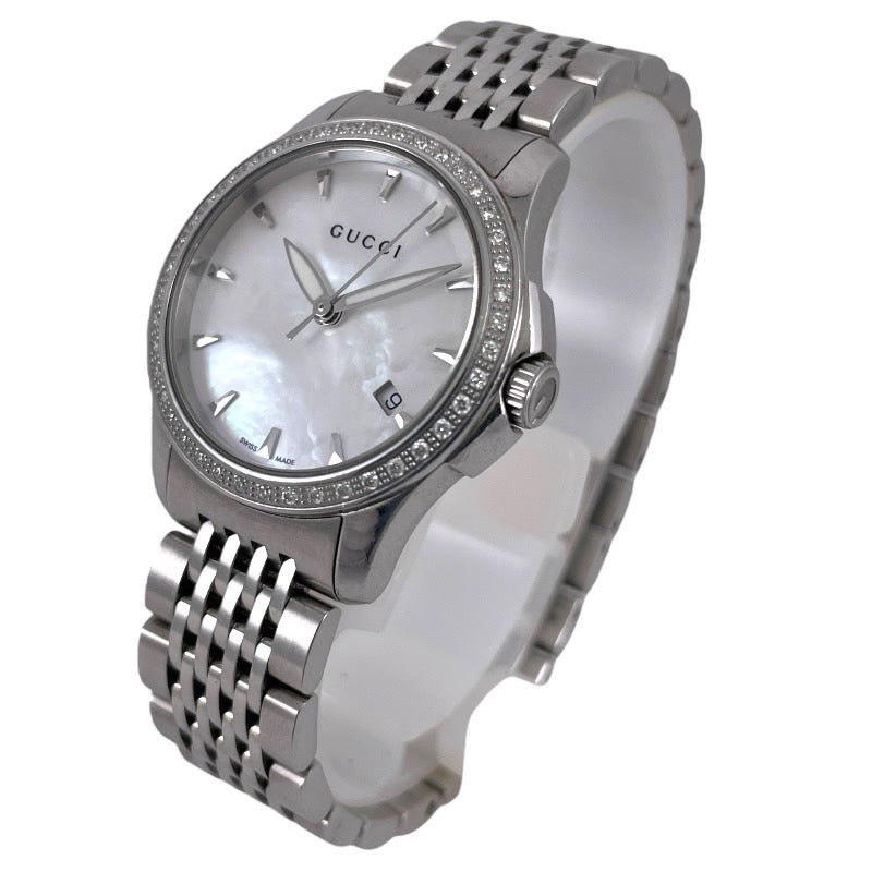 【GUCCI】グッチ Gタイムレス 126.5 腕時計 ステンレススチールレディース ベゼルダイヤ ホワイトシェル