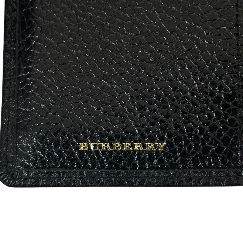 【BURBERRY】バーバリー 二つ折り財布 レザー レディース 黒 ブラック L字ファスナー 極美品 内側チェック柄