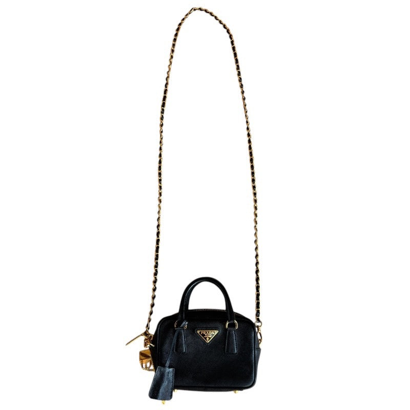 PRADA プラダ サフィアーノ BL0705 チェーンショルダー 2wayミニハンド ショルダーバッグ ナイロン ブラック×ゴールド金具【中古】 レディース