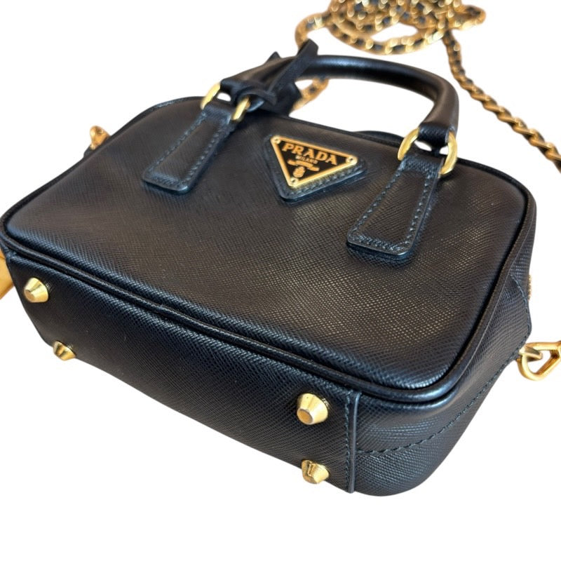 PRADA プラダ サフィアーノ BL0705 チェーンショルダー 2wayミニハンド ショルダーバッグ ナイロン ブラック×ゴールド金具【中古】 レディース