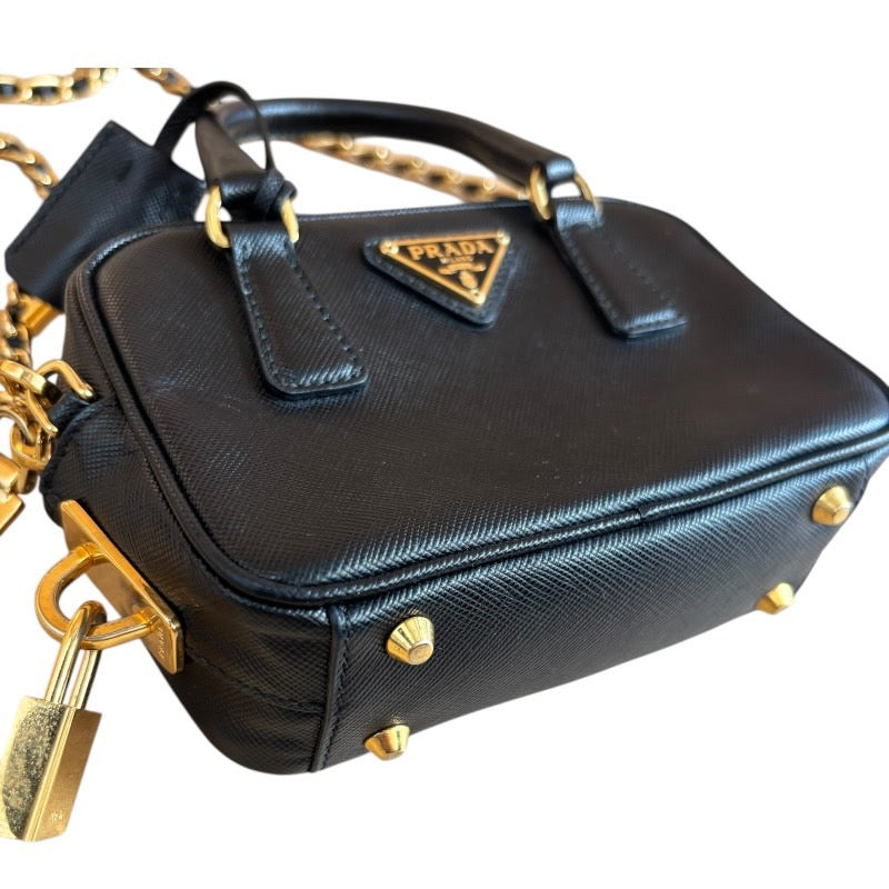 PRADA プラダ サフィアーノ BL0705 チェーンショルダー 2wayミニハンド ショルダーバッグ ナイロン ブラック×ゴールド金具【中古】 レディース