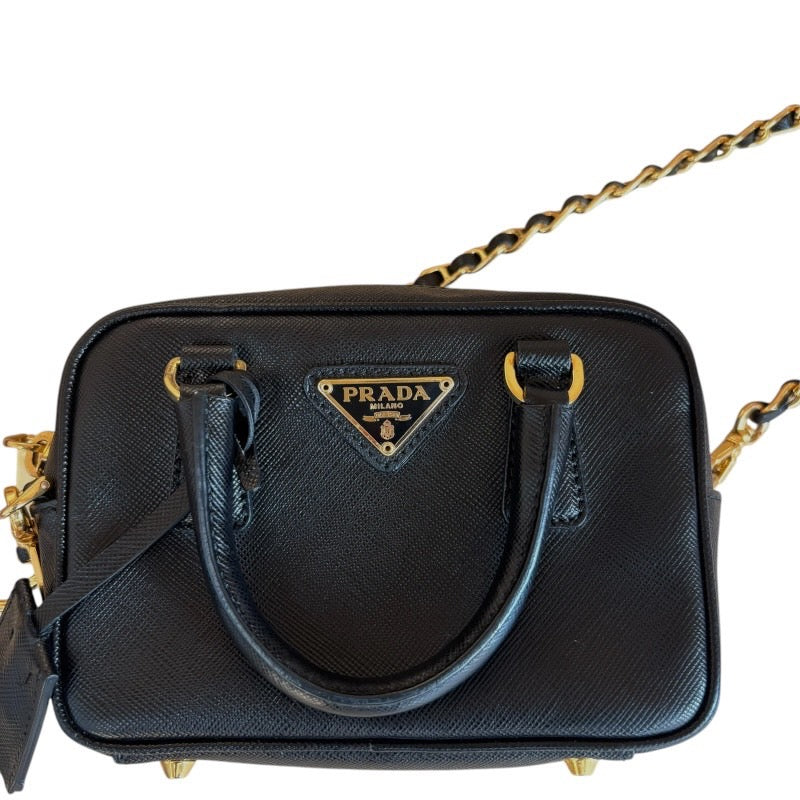 PRADA プラダ サフィアーノ BL0705 チェーンショルダー 2wayミニハンド ショルダーバッグ ナイロン ブラック×ゴールド金具【中古】 レディース