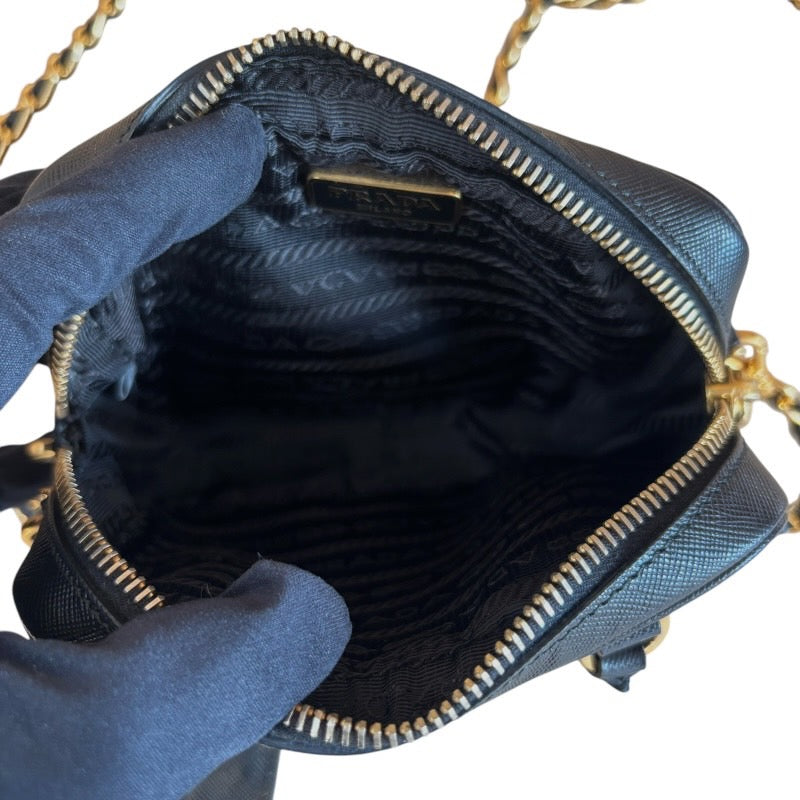 PRADA プラダ サフィアーノ BL0705 チェーンショルダー 2wayミニハンド ショルダーバッグ ナイロン ブラック×ゴールド金具【中古】 レディース