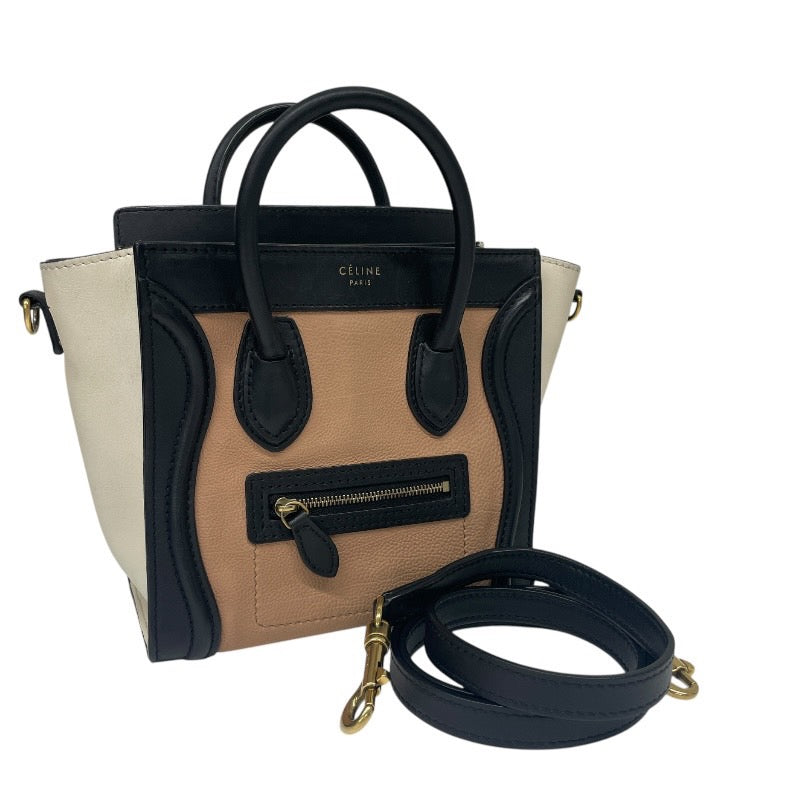 【CELINE】セリーヌ ラゲージ ナノ トリコロール ハンドバッグ レザー レディース 2WAY ショルダー
