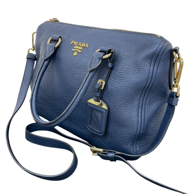 【PRADA】プラダ 2WAY ミニボストン 青 ブルー ハンドバッグ レザー レディース