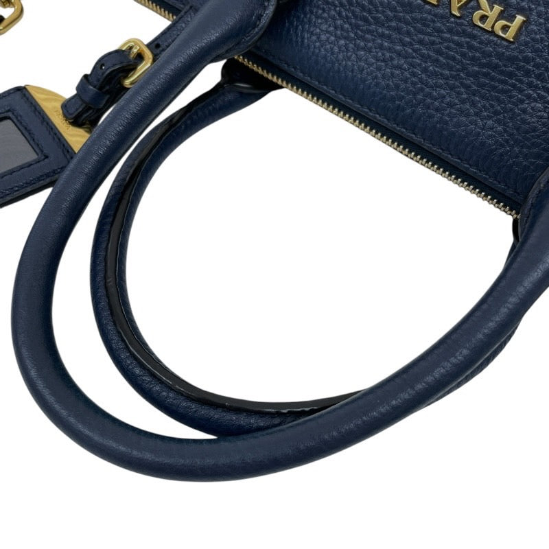 【PRADA】プラダ 2WAY ミニボストン 青 ブルー ハンドバッグ レザー レディース