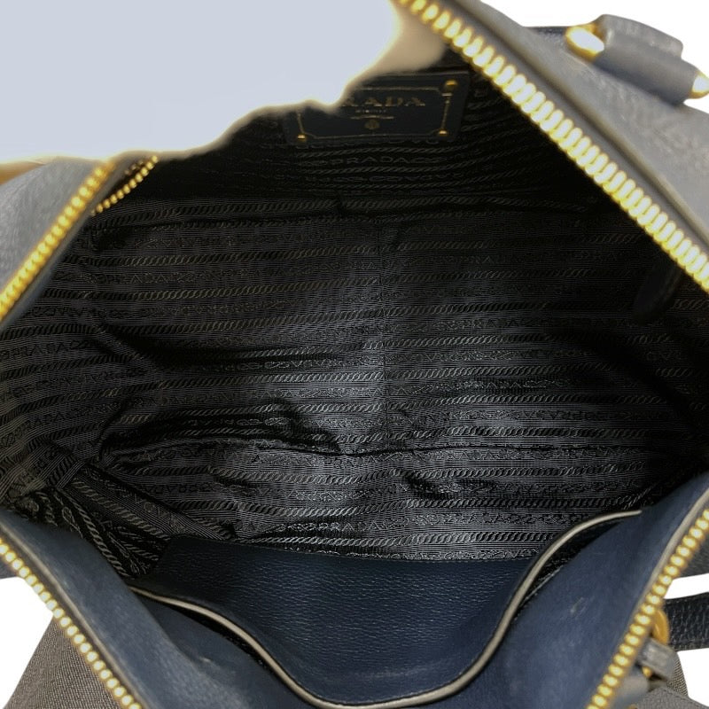 【PRADA】プラダ 2WAY ミニボストン 青 ブルー ハンドバッグ レザー レディース