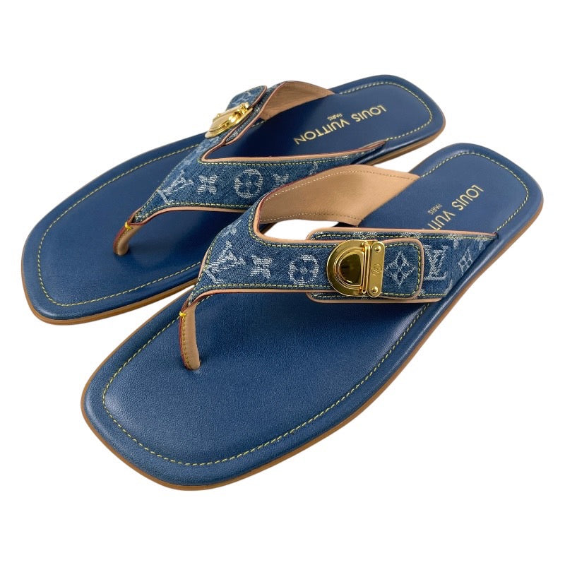 【LOUIS VUITTON】ルイ・ヴィトン モノグラム デニム ビーチサンダル メンズ サイズ40 1/2 ブルー 青