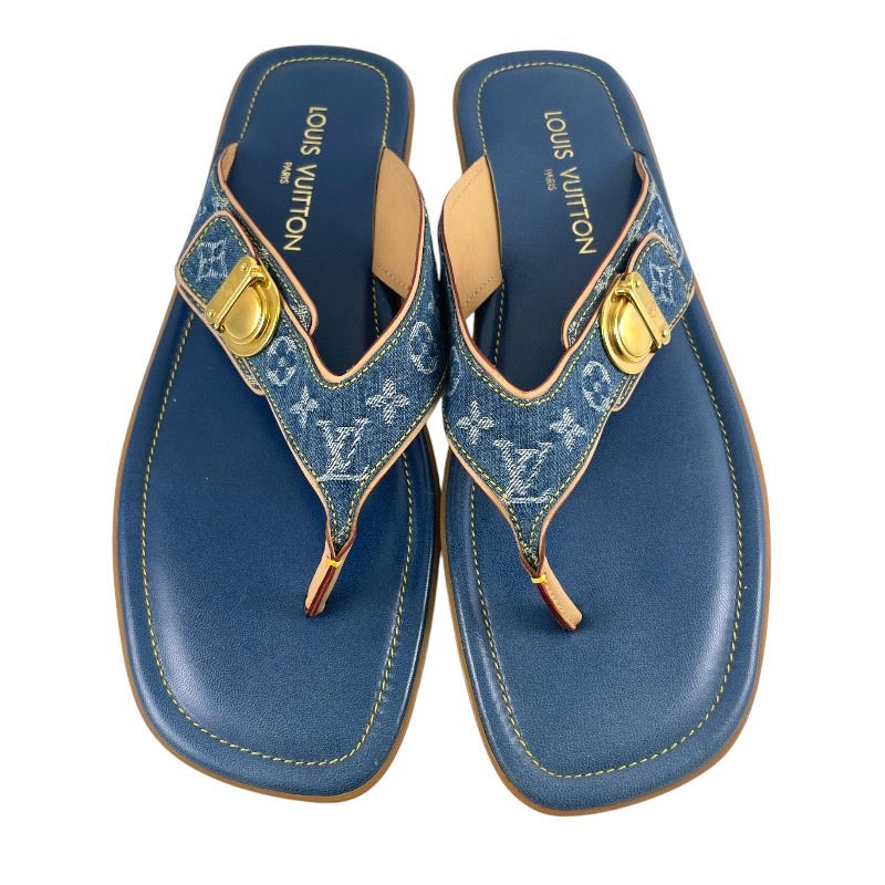 【LOUIS VUITTON】ルイ・ヴィトン モノグラム デニム ビーチサンダル メンズ サイズ40 1/2 ブルー 青