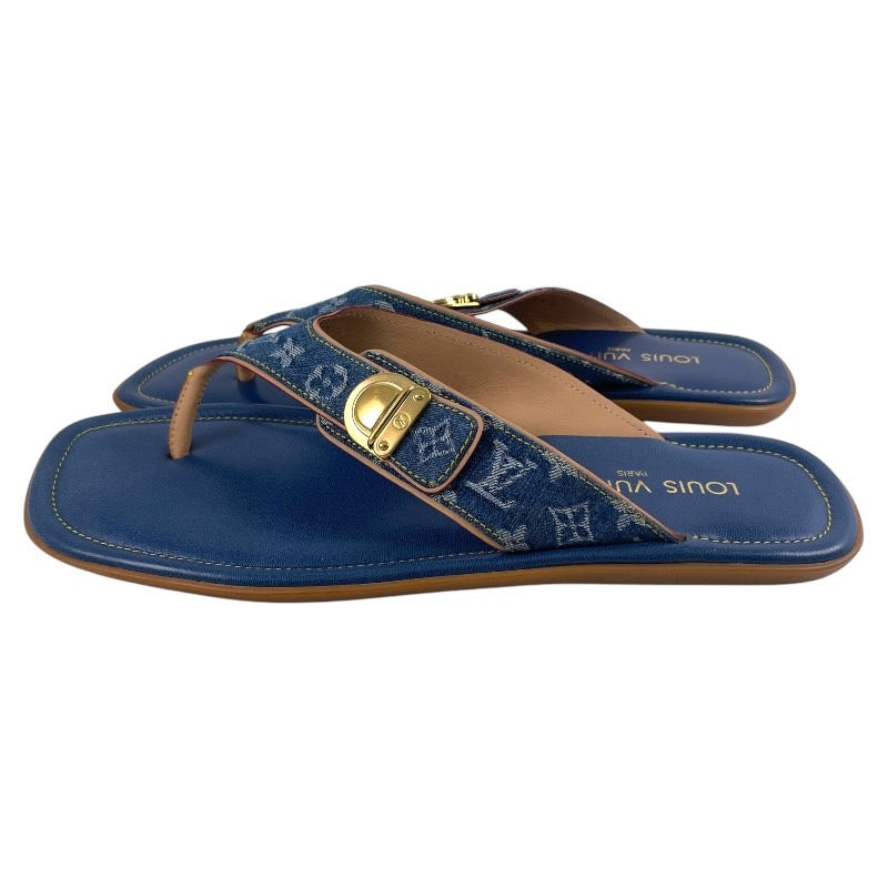 【LOUIS VUITTON】ルイ・ヴィトン モノグラム デニム ビーチサンダル メンズ サイズ40 1/2 ブルー 青