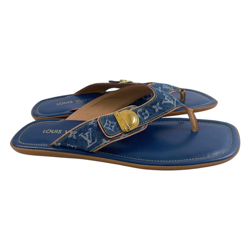 【LOUIS VUITTON】ルイ・ヴィトン モノグラム デニム ビーチサンダル メンズ サイズ40 1/2 ブルー 青
