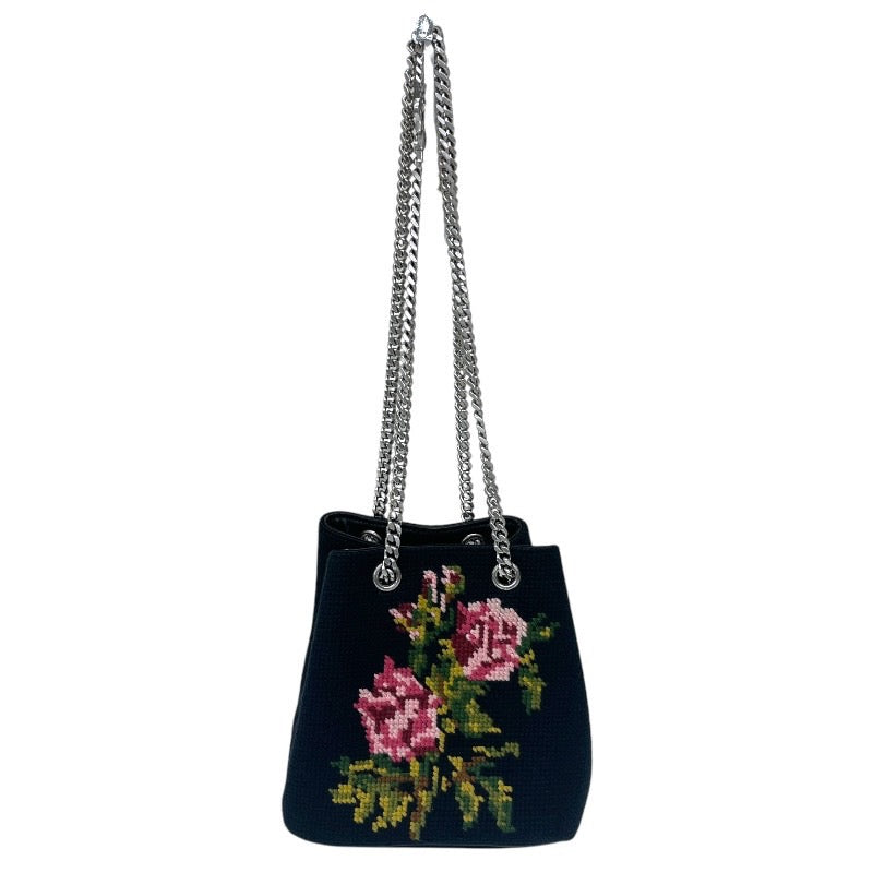 【SAINT LAURENT PARIS】サンローランパリ 2WAY ハンド チェーン 巾着 425068 ショルダーバッグ キャンバス レディース 刺繍 花 フラワー 黒 ブラック