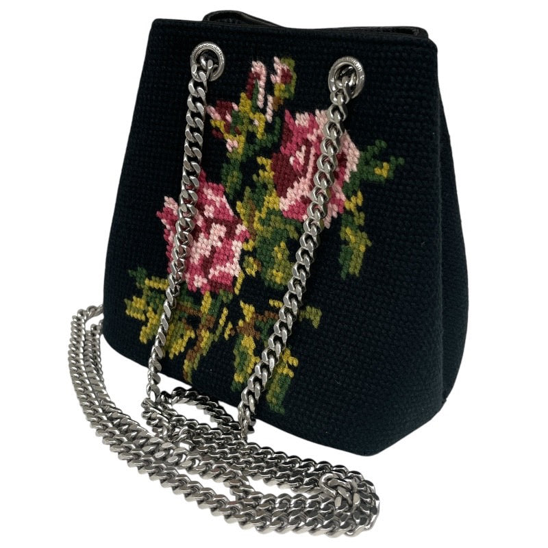【SAINT LAURENT PARIS】サンローランパリ 2WAY ハンド チェーン 巾着 425068 ショルダーバッグ キャンバス レディース 刺繍 花 フラワー 黒 ブラック