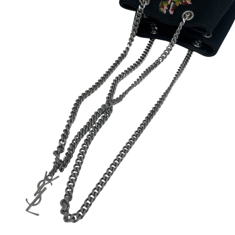 【SAINT LAURENT PARIS】サンローランパリ 2WAY ハンド チェーン 巾着 425068 ショルダーバッグ キャンバス レディース 刺繍 花 フラワー 黒 ブラック