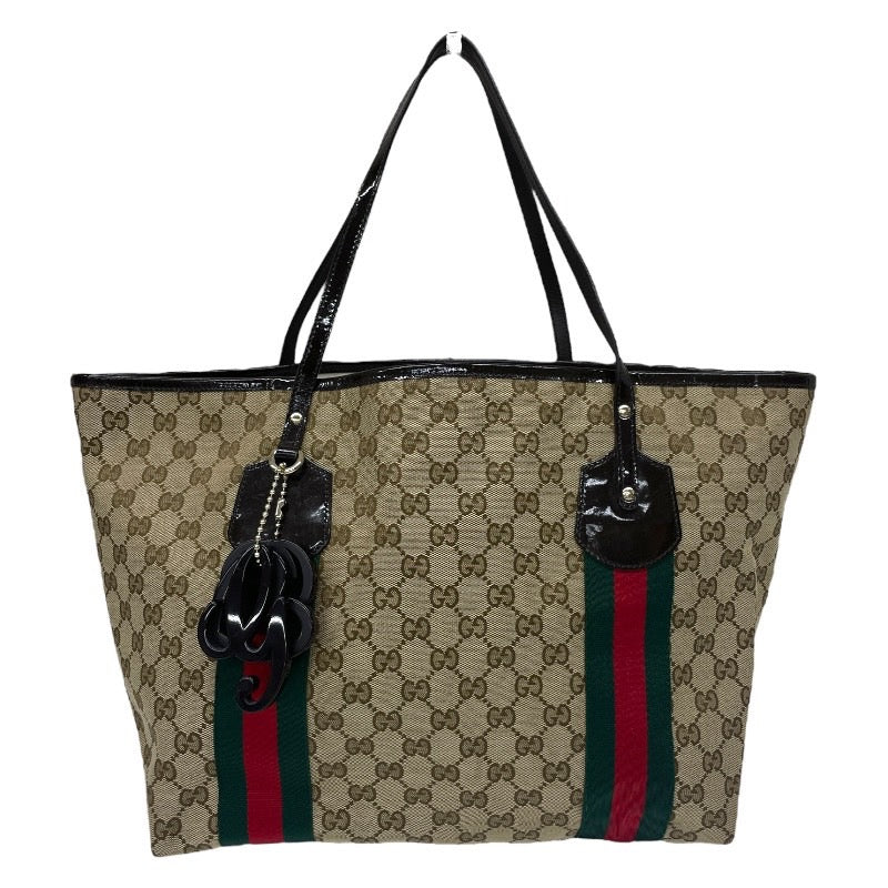【GUCCI】グッチ GGキャンバス 211970 トートバッグ レディース シェリーライン ハンド ショルダー ベージュ チャーム付
