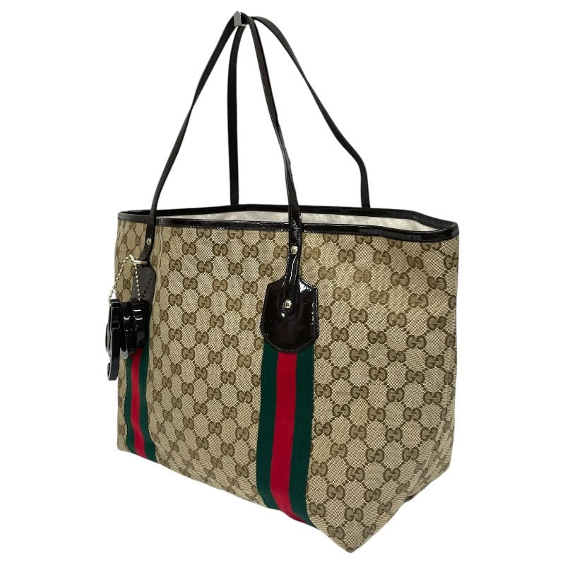 【GUCCI】グッチ GGキャンバス 211970 トートバッグ レディース シェリーライン ハンド ショルダー ベージュ チャーム付