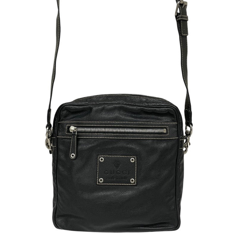 【GUCCI】グッチ クロスボディ 201451 ショルダーバッグ レザー メンズ ロゴ 黒 ブラック オールレザー