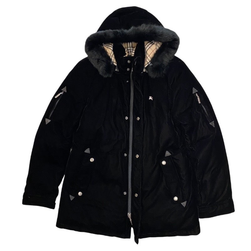 【BURBERRY BLACK LABEL】バーバリーブラックレーベル ダウンジャケット メンズ ダウンコート ベロア 黒 ブラック