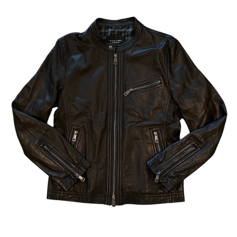 【BURBERRY BLACK LABEL】バーバリーブラックレーベル シングル ライダースジャケット 羊革 メンズ 黒 ブラック